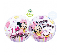 Minnie 1st bubble  helium balloon bouquet